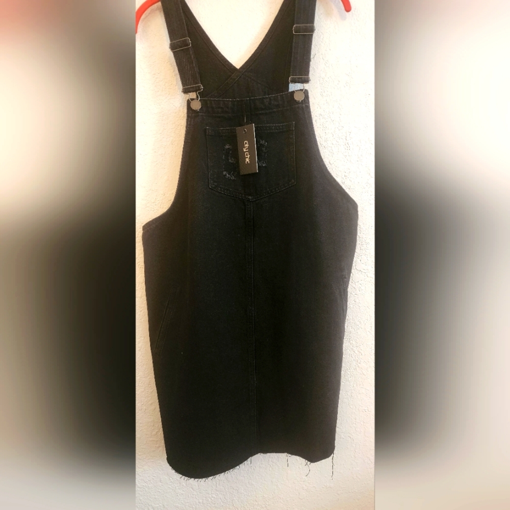NWT City Chic Black Denim Overall Dress